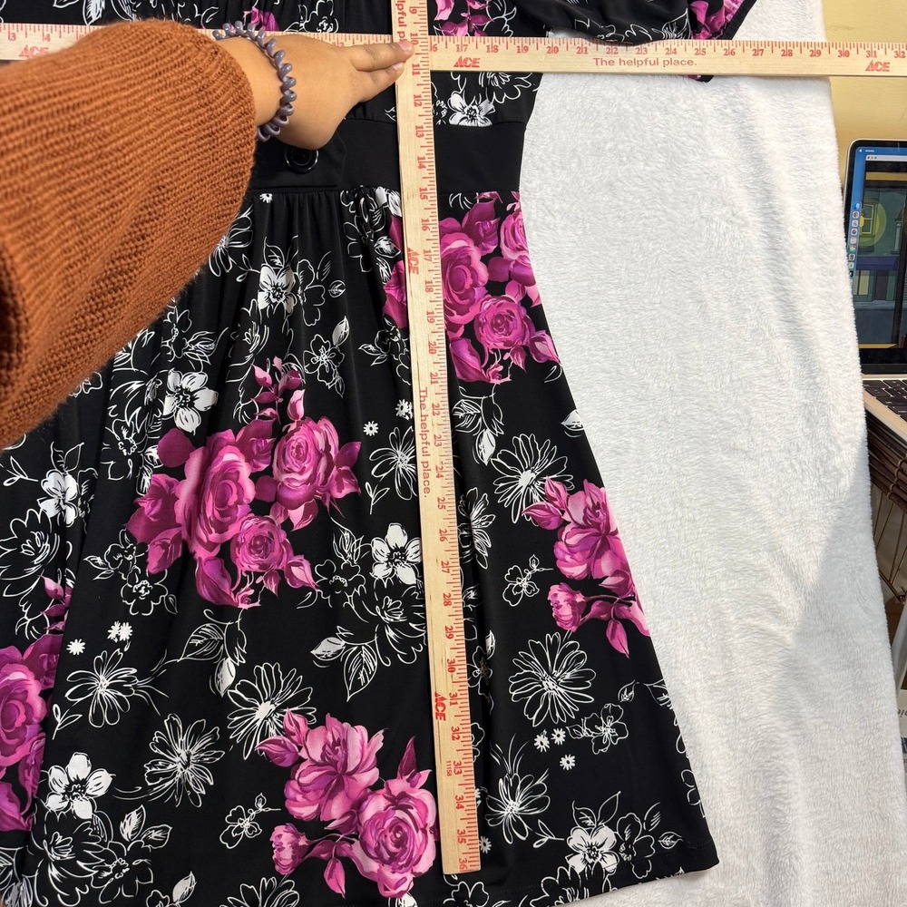 Studio 1940 L Dress Black Pink‎ Floral Polyester Stretch Cottagecore Romantic - Picture 6 of 8